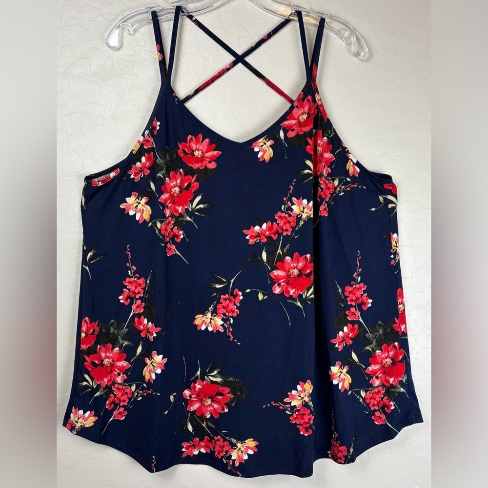 NEW Stitch Fix‎ Papermoon Tank Top Navy Floral 2XL Strappy Crisscross Back 1168